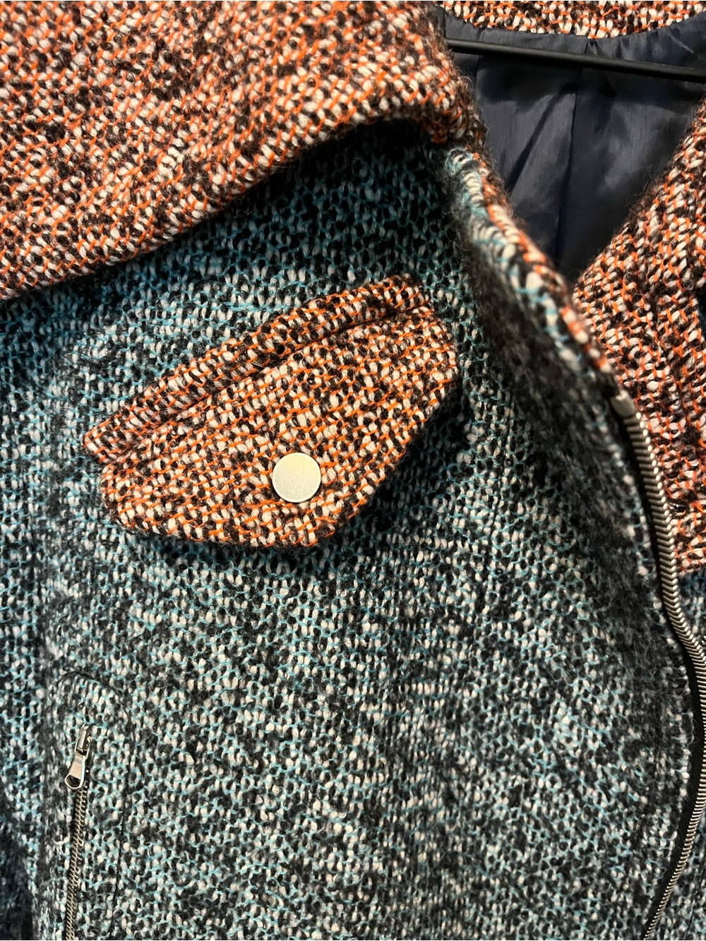 Carven Two-Tone Tweed Jacket in Blue Green and Orange 🍊 - Picture 3 of 7